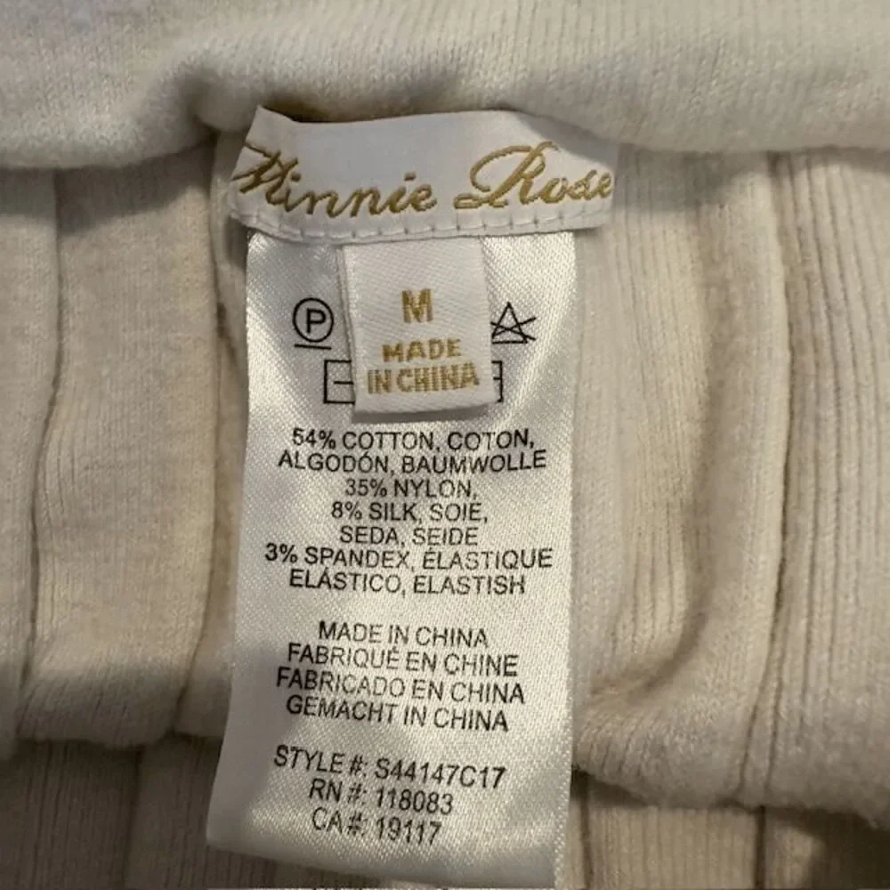 Minnie Rose Silk Blend Knit Pleated Skirt Wide Band Winter White Medium M Skirts